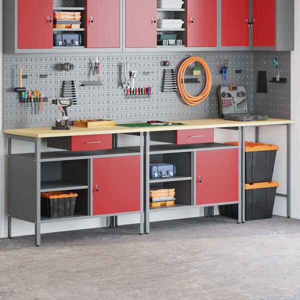 vidaXL Ensemble d'&eacute;tabli 3 pcs Noir et gris Acier enduit de poudre