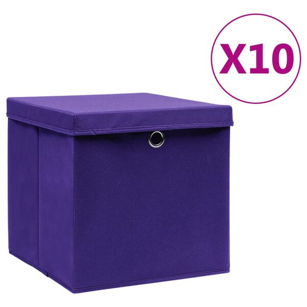 vidaXL Bo&icirc;tes de rangement avec couvercles 10 pcs 28x28x28 cm Violet