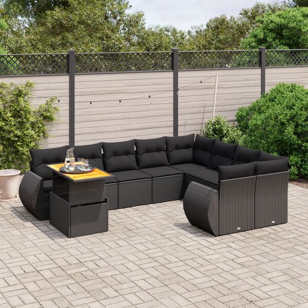 vidaXL Salon de jardin 10 pcs avec coussins noir r&eacute;sine tress&eacute;e