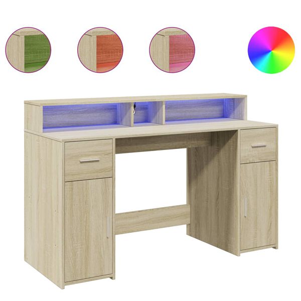 vidaXL Bureau avec lumières LED chêne sonoma bois d'ingénierie