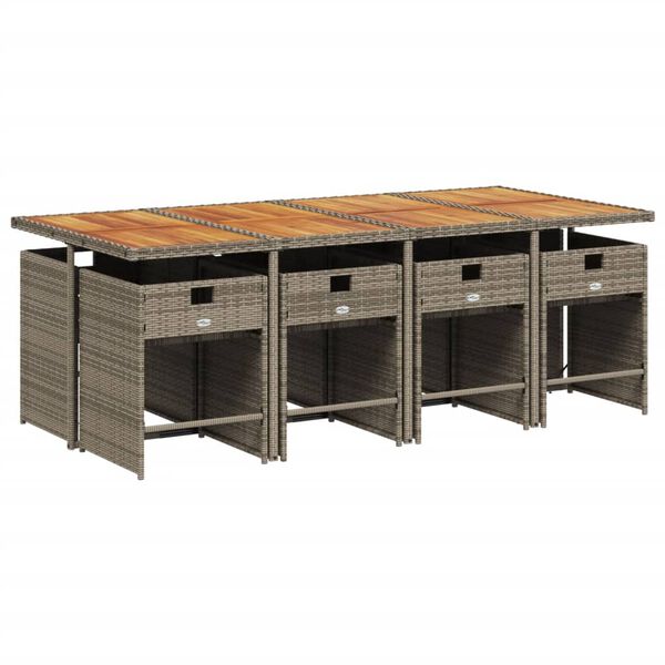 vidaXL Ensemble &agrave; manger de jardin 9 pcs coussins gris r&eacute;sine tress&eacute;e