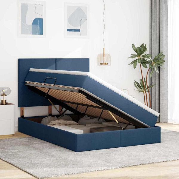 vidaXL Lit avec rangement et matelas Bleu 140 x 190 cm Polyester