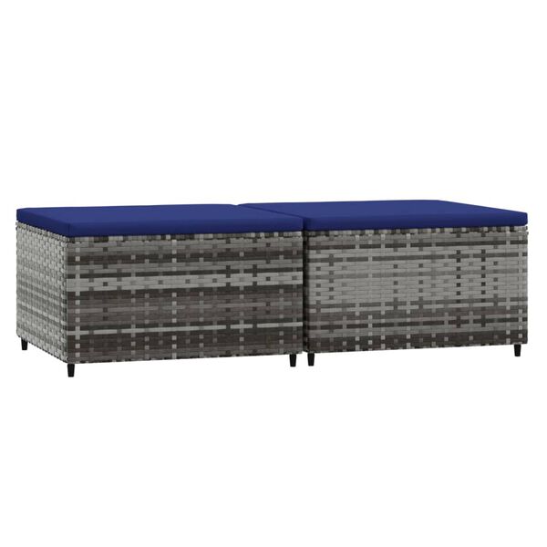 vidaXL Repose-pieds de jardin et coussins lot de 2 gris r&eacute;sine tress&eacute;e