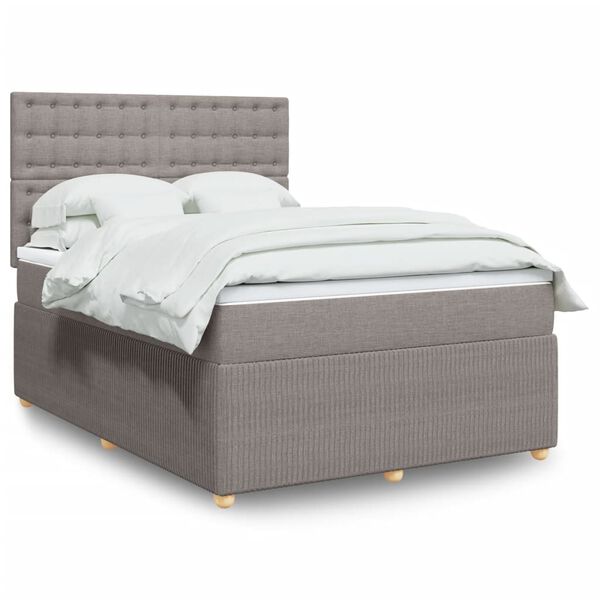 vidaXL Sommier &agrave; lattes de lit avec matelas Taupe 140x190 cm Tissu