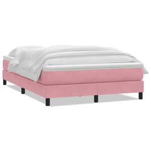 vidaXL Sommier &agrave; lattes de lit avec matelas rose 160x210 cm velours