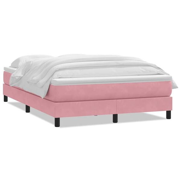 vidaXL Sommier &agrave; lattes de lit avec matelas rose 160x210 cm velours