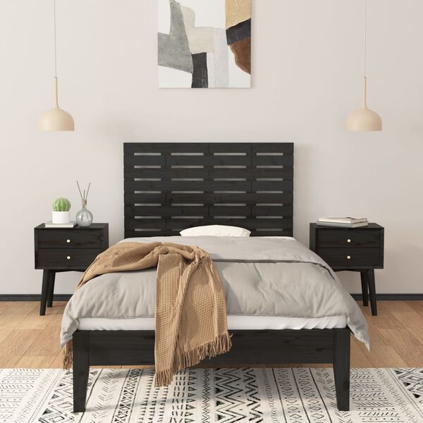 vidaXL T&ecirc;te de lit murale Noir 106x3x63 cm Bois massif de pin