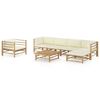 vidaXL Salon de jardin 7 pcs avec coussins blanc cr&egrave;me bambou