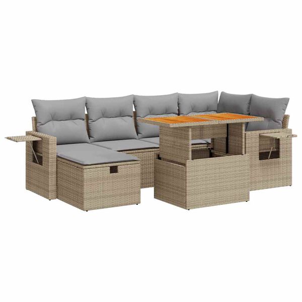 vidaXL Salon de jardin avec coussins 8 pcs beige r&eacute;sine tress&eacute;e acacia