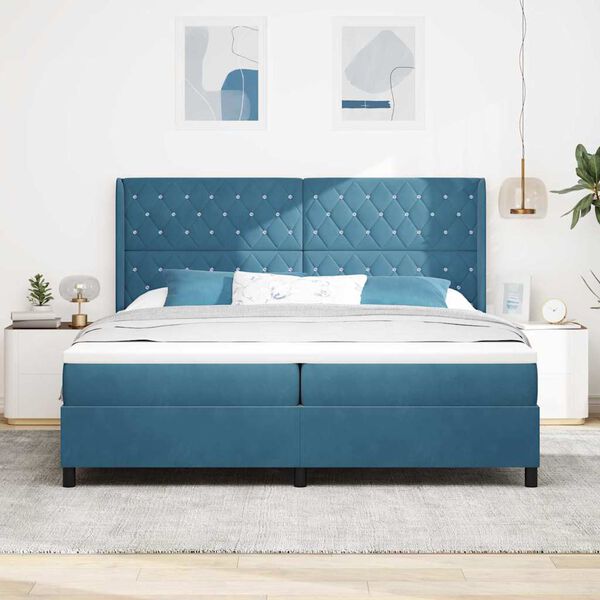 vidaXL Lit &agrave; ressorts avec matelas avec LED Bleu 200 x 200 cm Velours