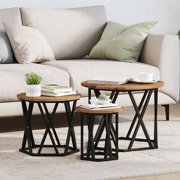 vidaXL Table d'appoint empilable 3 pcs Bois ancien 53 x 53 x 40 cm