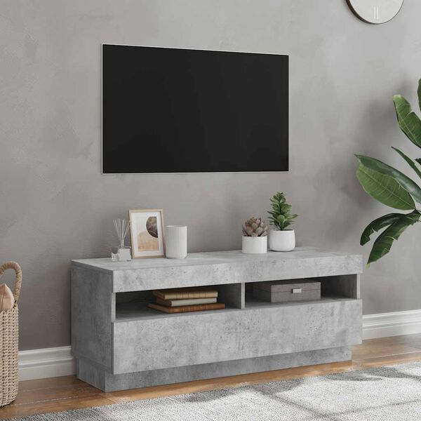 vidaXL Meuble TV avec lumières LED gris béton 100x35x40 cm