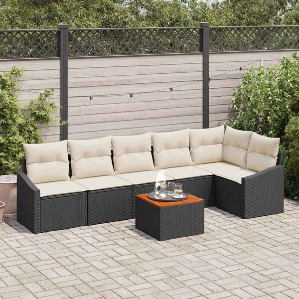 vidaXL Ensemble de canap&eacute; de jardin 7 pcs Noir et Cr&egrave;me polyrotin