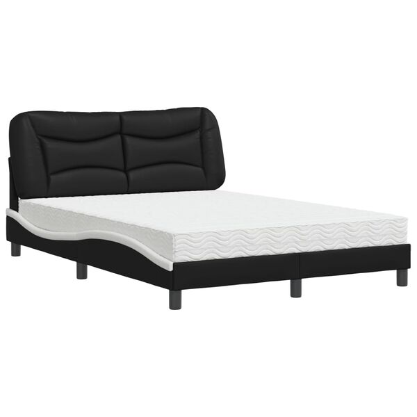 vidaXL Lit avec matelas Hvar noir et blanc 140x190 cm similicuir