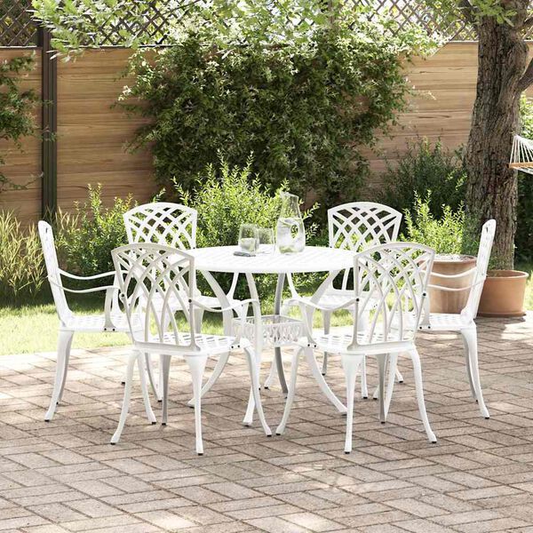 vidaXL Ensemble de salle &agrave; manger pour jardin 7 pcs Blanc Aluminium