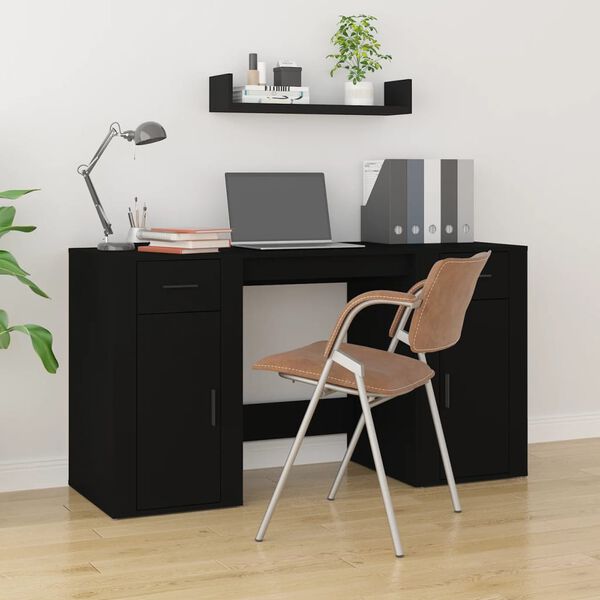 vidaXL Bureau avec armoire noir bois d'ing&eacute;nierie
