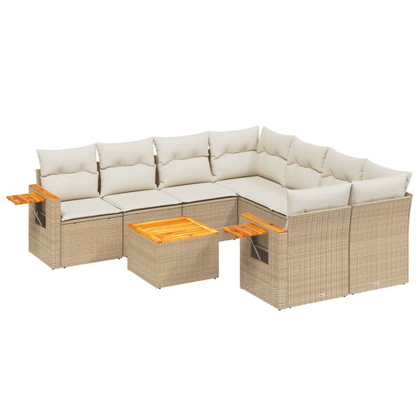 vidaXL Salon de jardin avec coussins 9 pcs beige r&eacute;sine tress&eacute;e