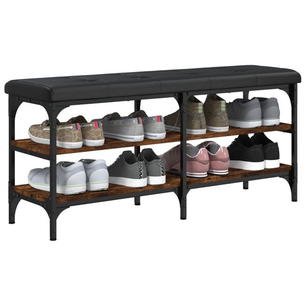vidaXL Banc &agrave; chaussures ch&ecirc;ne fum&eacute; 102x32x47 cm bois d'ing&eacute;nierie