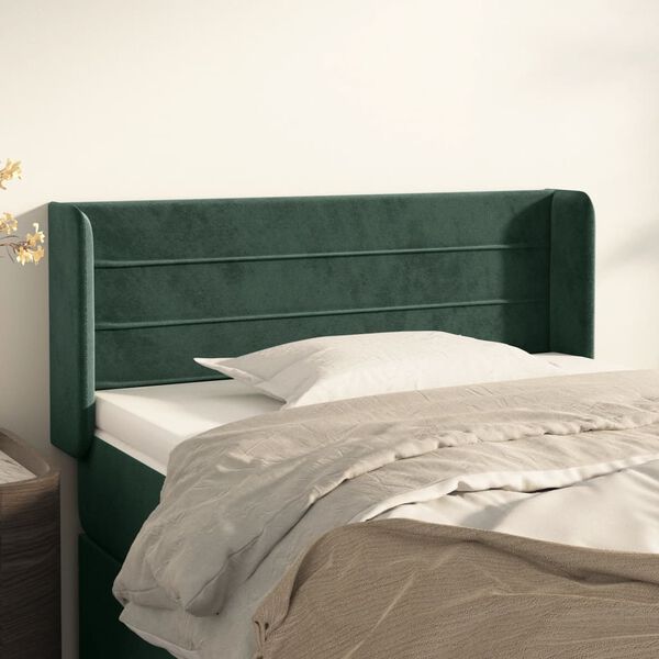 vidaXL T&ecirc;te de lit avec oreilles Vert fonc&eacute; 93x16x78/88 cm Velours