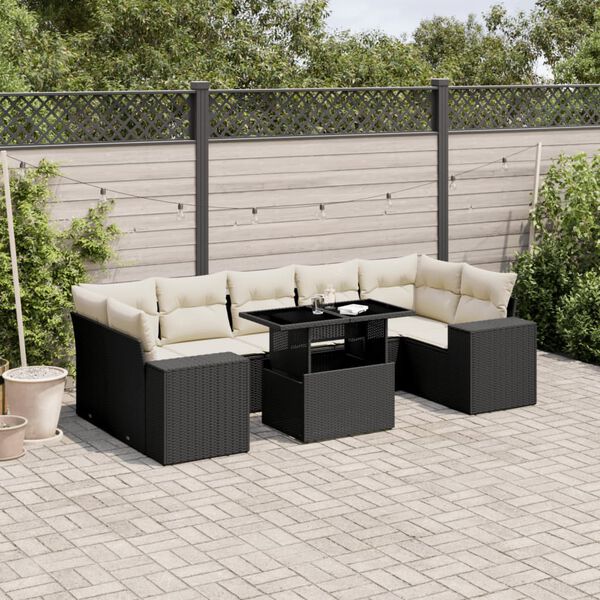 vidaXL Salon de jardin 8 pcs avec coussins noir r&eacute;sine tress&eacute;e