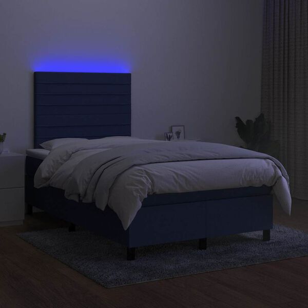 vidaXL Sommier &agrave; lattes de lit matelas et LED bleu 120x190 cm tissu
