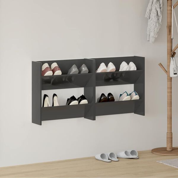 vidaXL Armoires &agrave; chaussures murales 2 pcs gris brillant 60x18x60 cm