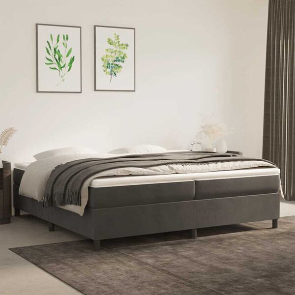 vidaXL Sommier &agrave; lattes de lit et matelas Gris fonc&eacute; 200x200cm Velours
