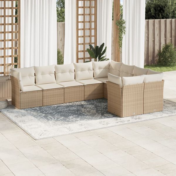 vidaXL Salon de jardin avec coussins 9 pcs beige r&eacute;sine tress&eacute;e