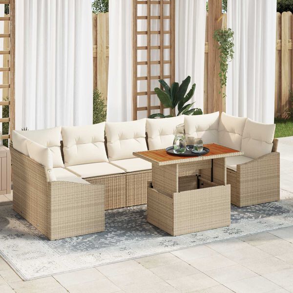 vidaXL Ensemble de canap&eacute; de jardin avec coussin 8 pcs Beige et cr&egrave;me