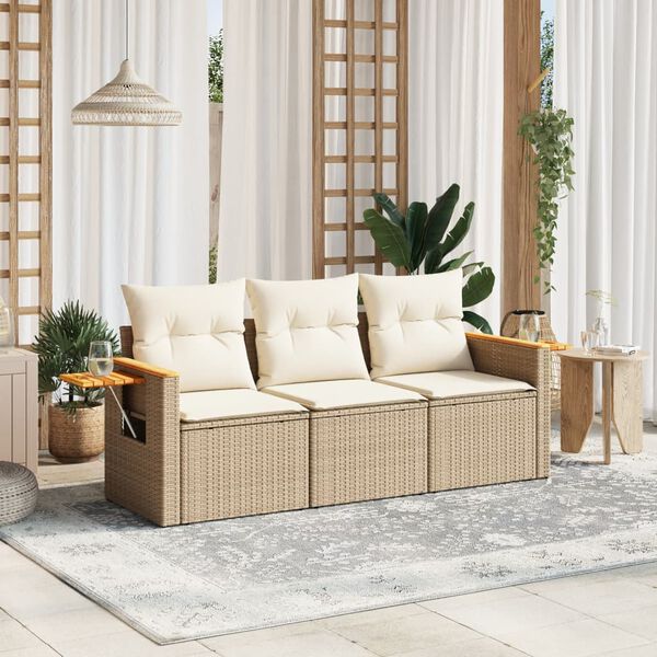 vidaXL Salon de jardin avec coussins 3 pcs beige résine tressée