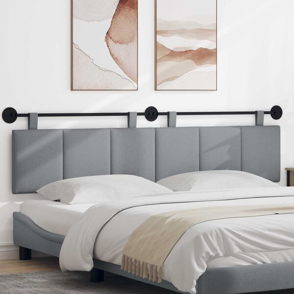 vidaXL T&ecirc;te de lit suspendue Ray&eacute; Gris clair 210 x 55 x 5 cm tissu