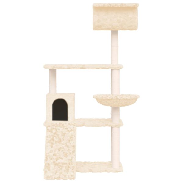 vidaXL Arbre &agrave; chat avec griffoirs en sisal Cr&egrave;me 131 cm