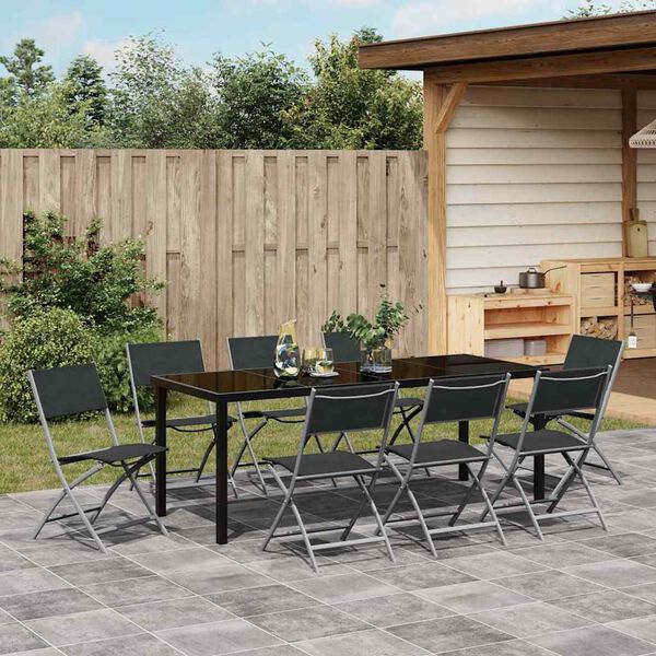 vidaXL Ensemble de salle &agrave; manger pour jardin 9 pcs Noir