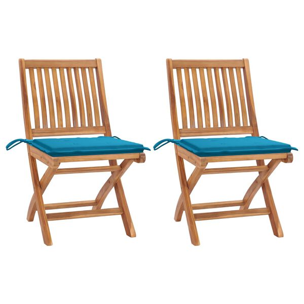 vidaXL Chaises de jardin lot de 2 et coussins bleu Bois de teck massif