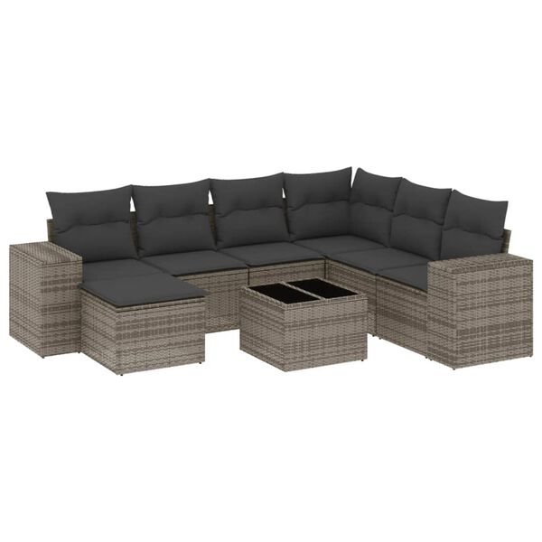 vidaXL Salon de jardin 8 pcs avec coussins gris r&eacute;sine tress&eacute;e