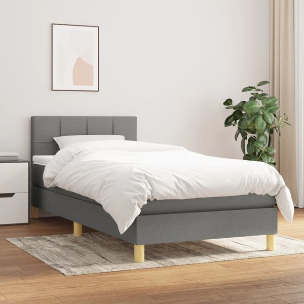 vidaXL Sommier &agrave; lattes de lit avec matelas Gris fonc&eacute; 80x200 cm Tissu