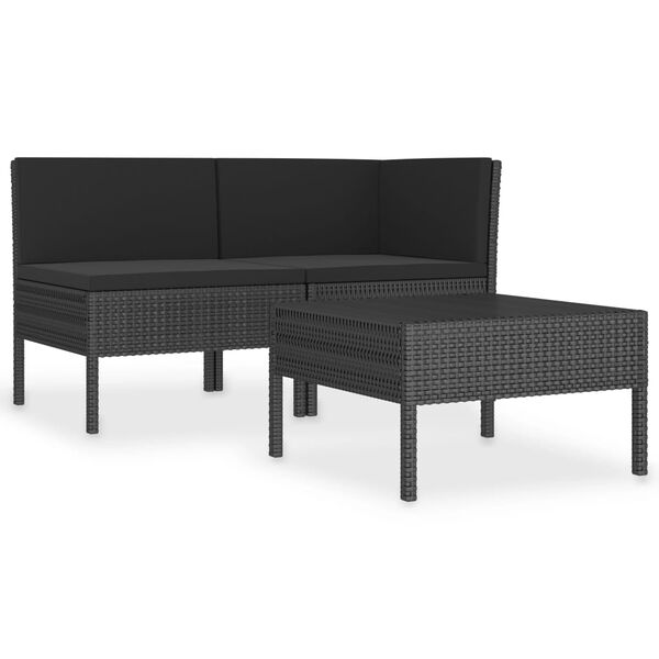 vidaXL Salon de jardin 3 pcs avec coussins R&eacute;sine tress&eacute;e Noir