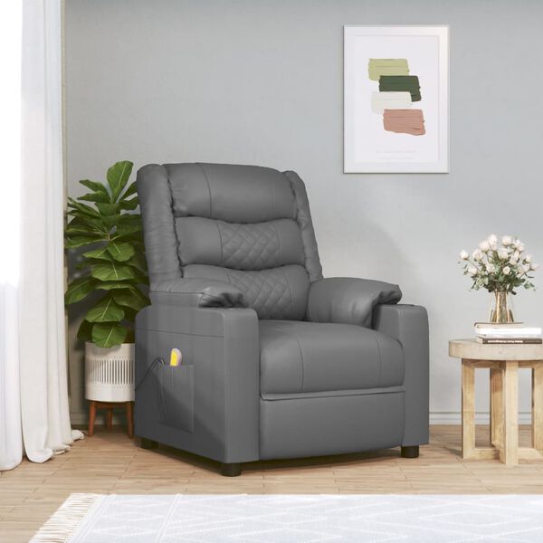vidaXL Fauteuil de massage Gris Similicuir