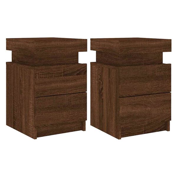 vidaXL Tables de chevet et lumi&egrave;res LED 2 pcs ch&ecirc;ne marron 35x39x55 cm