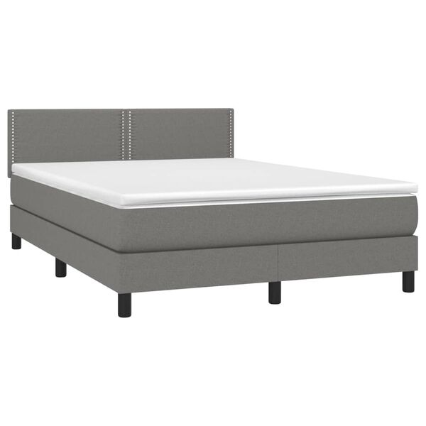 vidaXL Sommier &agrave; lattes de lit avec matelas Gris fonc&eacute; 140x190cm Tissu