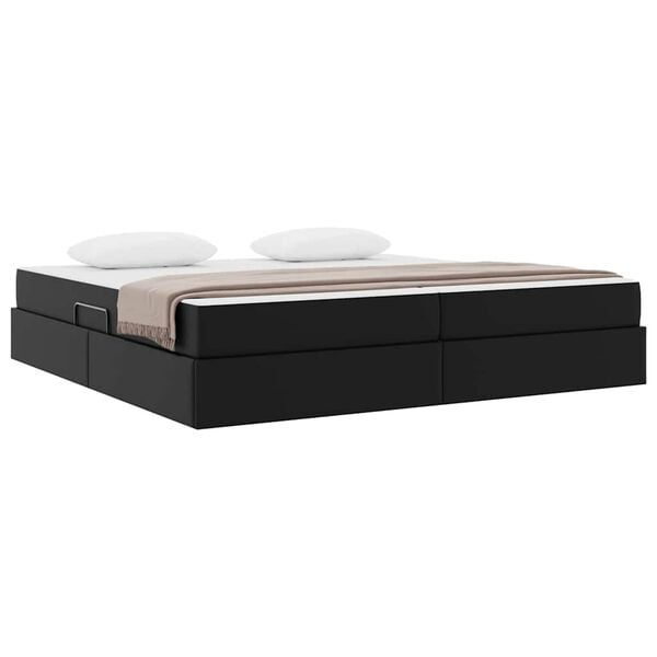vidaXL Lit avec rangement et matelas avec matelas 2 pcs Noir Cuir