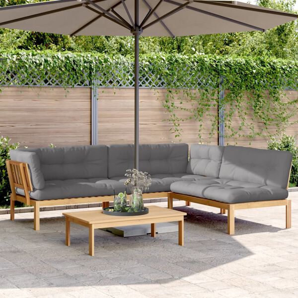 vidaXL Salon palette de jardin avec coussins 4pcs bois d'acacia massif
