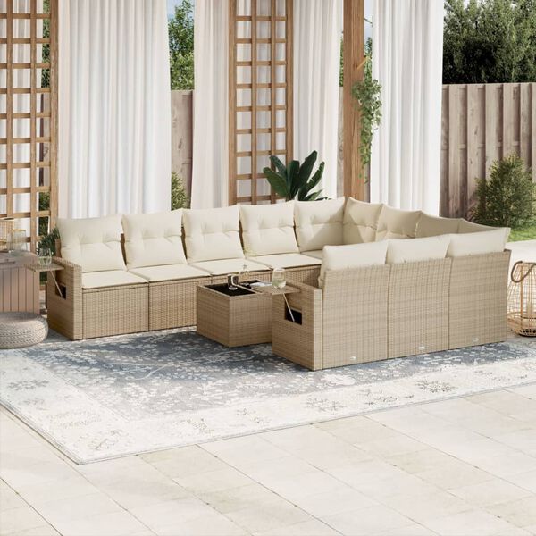 vidaXL Salon de jardin 11 pcs avec coussins beige r&eacute;sine tress&eacute;e