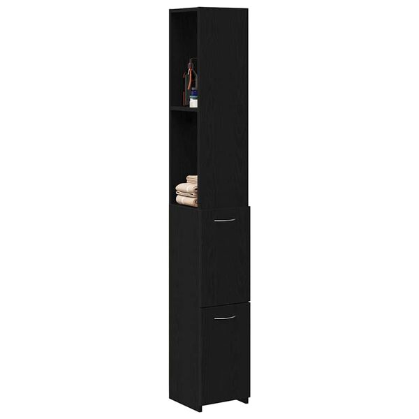 vidaXL Cabinet de salle de bain avec porte Ch&ecirc;ne noir 25 x 25 x 170 cm
