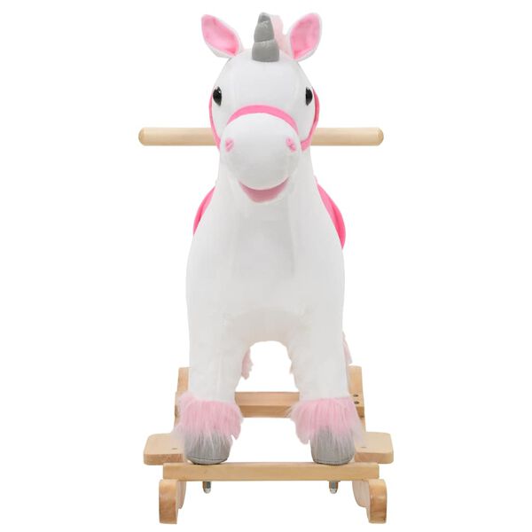 vidaXL Licorne &agrave; bascule Peluche 65x32x58 cm Blanc et rose