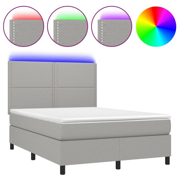vidaXL Sommier &agrave; lattes de lit et matelas et LED Gris clair 140x190 cm