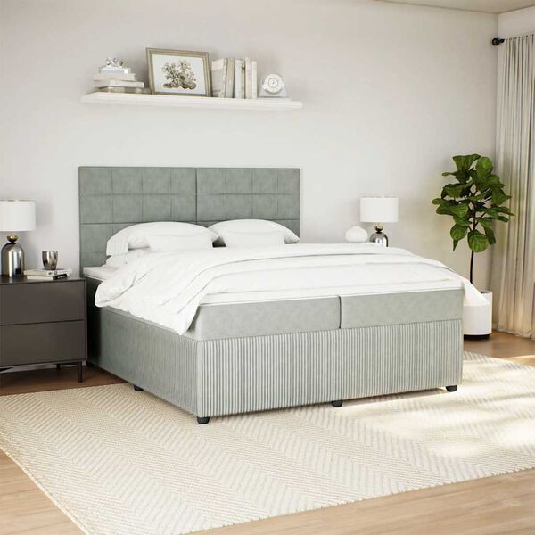 vidaXL Sommier &agrave; lattes de lit et matelas Gris clair 200x200cm Velours