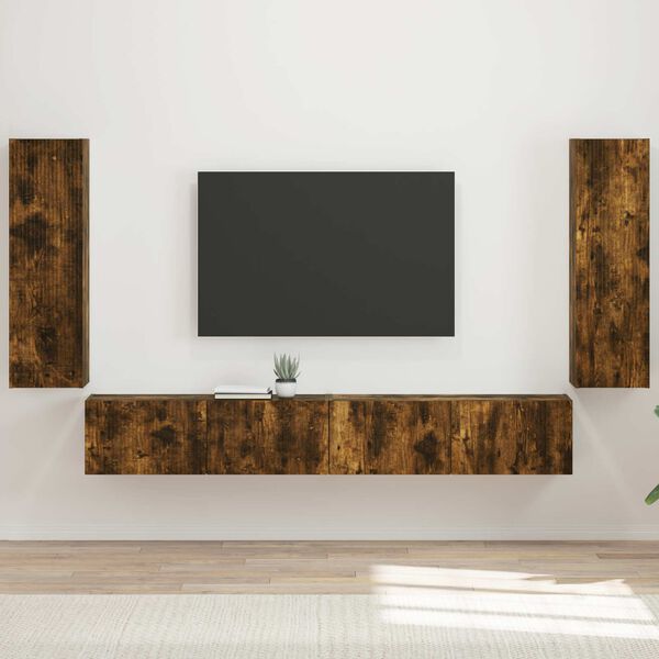 vidaXL Ensemble de meuble TV mural 4 pcs Ch&ecirc;ne fum&eacute; Bois d'ing&eacute;nierie