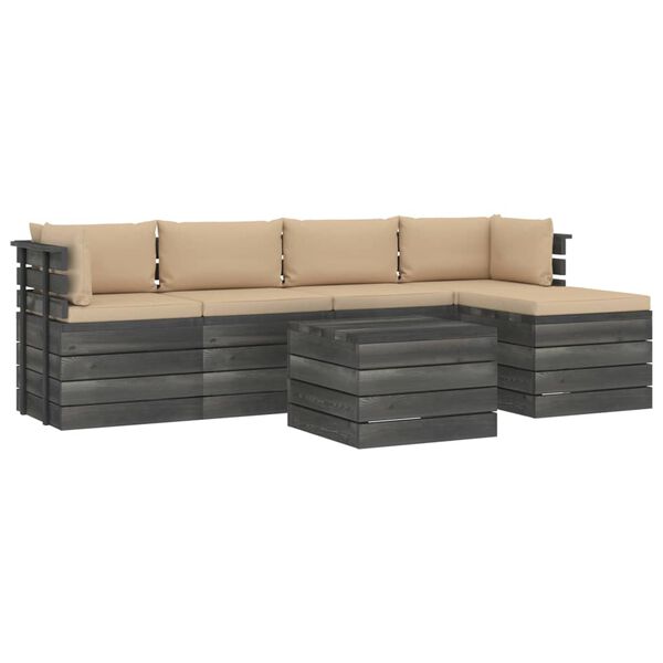 vidaXL Salon palette de jardin 6 pcs avec coussins Bois de pin massif
