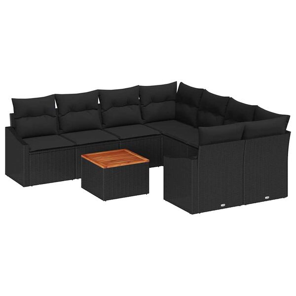 vidaXL Ensemble de canap&eacute; de jardin avec coussin 9 pcs Noir polyrotin